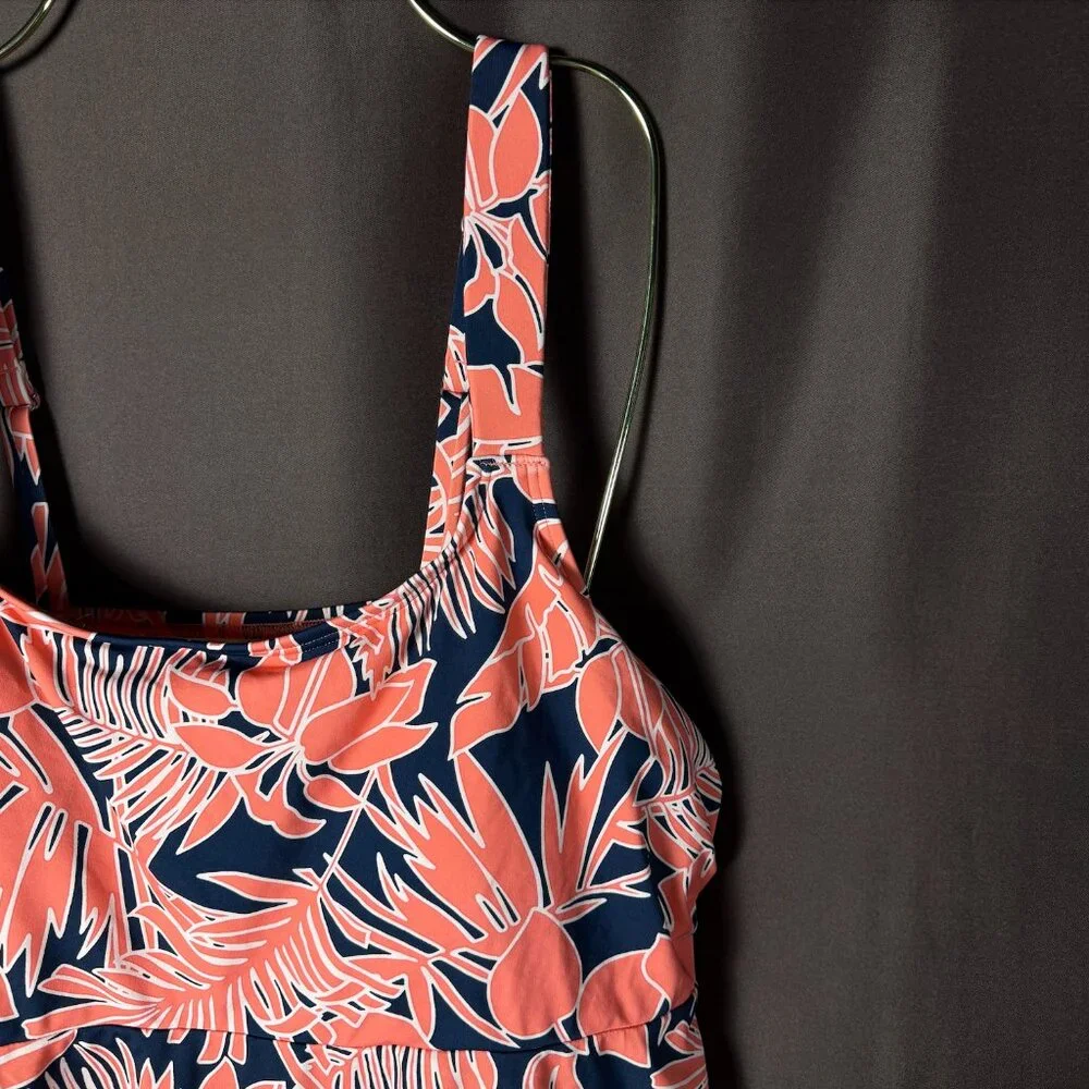 Lands' End Women's XS Flutter Scoop Neck Tankini Top Wood Lily / Navy Floral  Pl